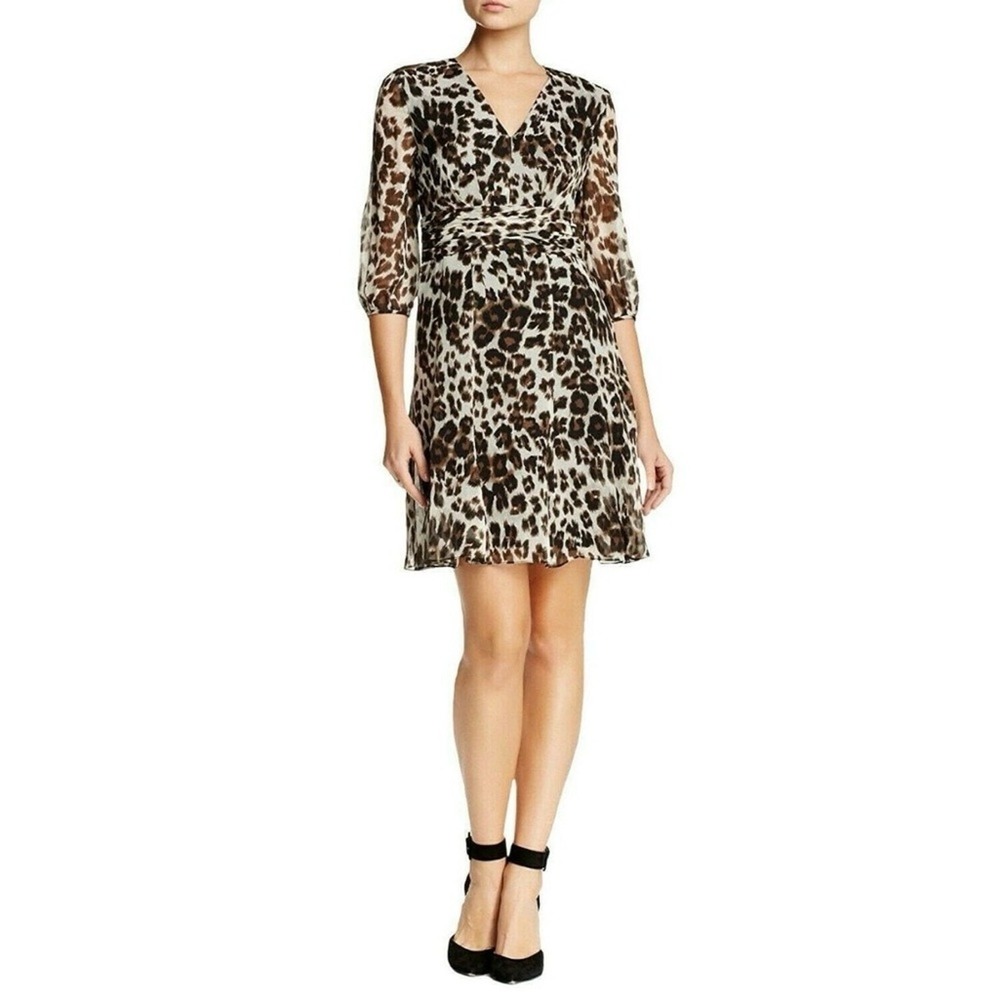 Diane Von Furstenberg Silk Chiffon Leopard Print FIt and Flare Dress Size 2